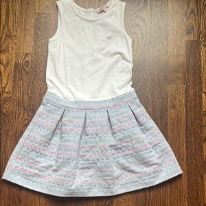 Lili Gaufrette White Sleeveless Top with Light Blue Patterned Skirt Dress